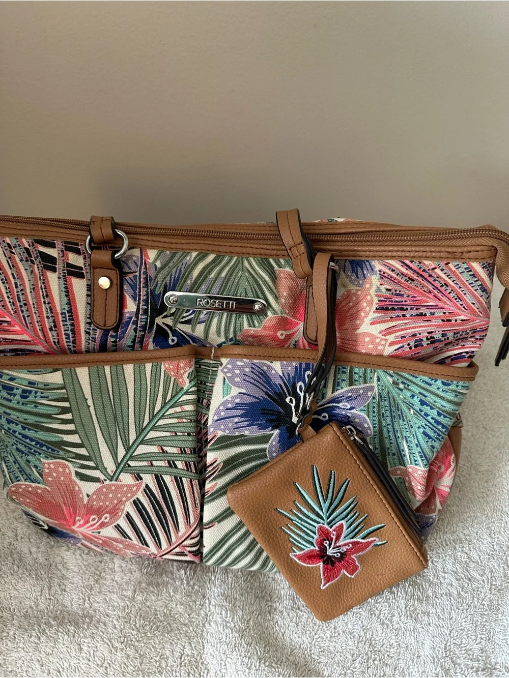 Rosetti Tan-Trim Tropical Floral Tote in Multicolor Print
